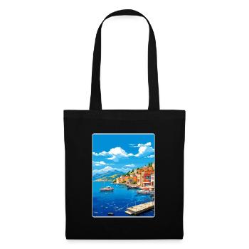 Agios Nikolaos Griechenland Reiseposter Souvenir WPA - Stoffbeutel - Schwarz - Vorne