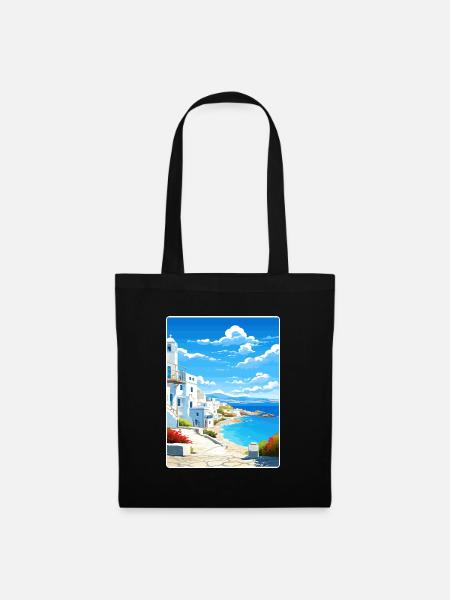 Paros Griechenland Reise Poster Souvenir Postkarte Farbe - Stoffbeutel - Schwarz