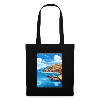Parga Grèce Affiche de voyage Souvenir Carte Postale Peinture - Sac en tissu - noir - Devant