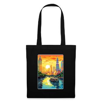 Bangkok Thailand Thai Reise Poster Souvenir WPA - Stoffbeutel - Schwarz - Vorne