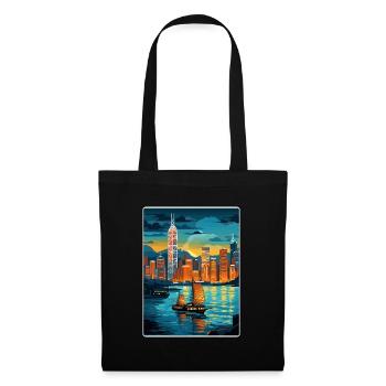 Hong Kong Chine Voyage Affiche Souvenir Peinture WPA - Sac en tissu - noir - Devant
