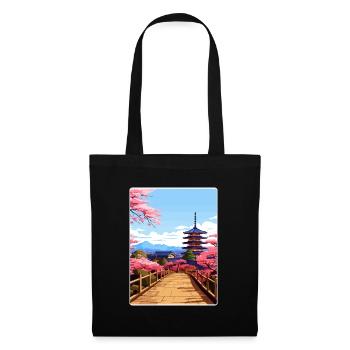 Kyoto Japan Reise Poster Souvenir Postkarte Farbe - Stoffbeutel - Schwarz - Vorne