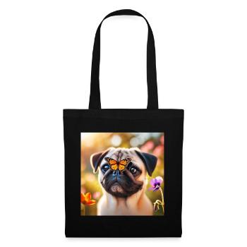 Pfiffiger Hund mit Schmetterling - Stoffbeutel - Schwarz - Vorne