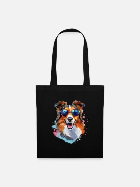Collie mit Sonnenbrille - Stoffbeutel - Schwarz