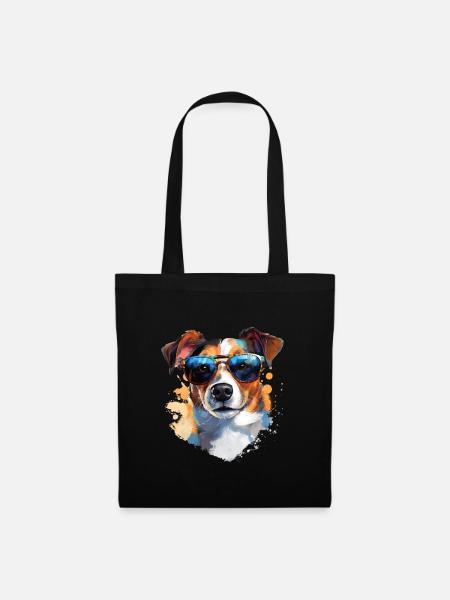 Jack Russel mit Sonnenbrille - Stoffbeutel - Schwarz
