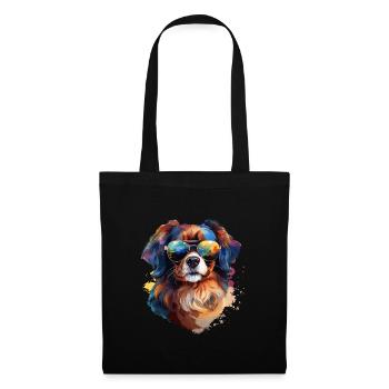 Épagneul tibétain avec lunettes de soleil - Sac en tissu - noir - Devant