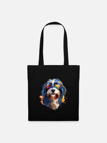Tibet Terrier mit Sonnenbrille - Stoffbeutel - Schwarz
