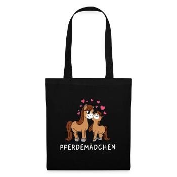 Pferdemädchen Süße Comic Pferde Mädchen Herzen - Stoffbeutel - Schwarz - Vorne