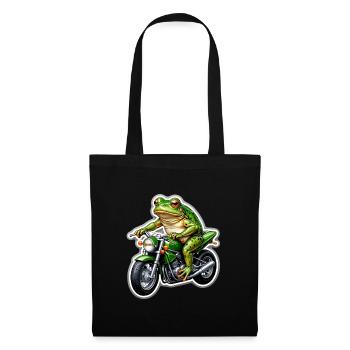 Frosch auf Motorrad - Stoffbeutel - Schwarz - Vorne