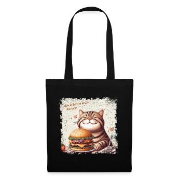 Life is better with Burgers - happy Cat - Tote Bag - black - Front
