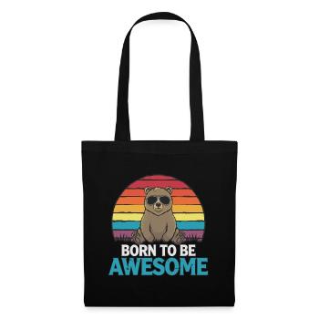 Teddy Bär Spruch Born to be Awesome - Stoffbeutel - Schwarz - Vorne