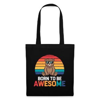 Teddy Bär Spruch Born to be Awesome - Stoffbeutel - Schwarz - Vorne