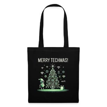 Merry Techmas - Robot and Circuit Christmas Tree - Tote Bag - black - Front
