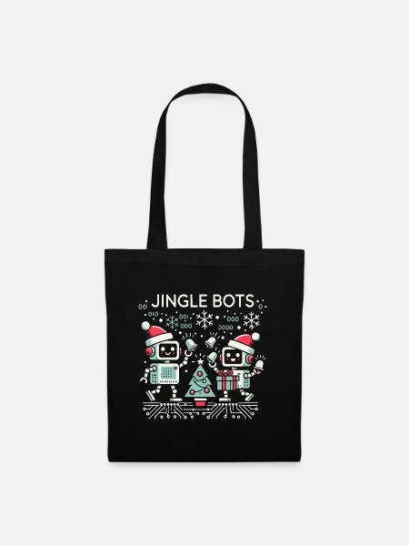 Jingle Bots - Weihnachtsroboter mit Binärcode - Stoffbeutel - Schwarz