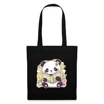 Panda lisant un livre - Cute Cartoon Design - Sac en tissu - noir - Devant