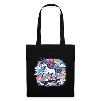 Regenbogen Einhorn Skateboard - Stoffbeutel - Schwarz - Vorne