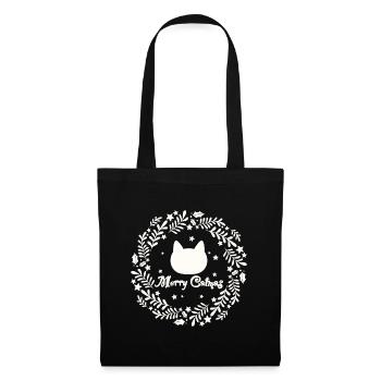 Couronne de Noël avec chat - Merry Catmas - Sac en tissu - noir - Devant