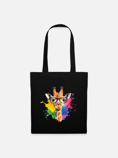 Colorful Giraffe with Glasses and Rainbow Splash - Tote Bag - black
