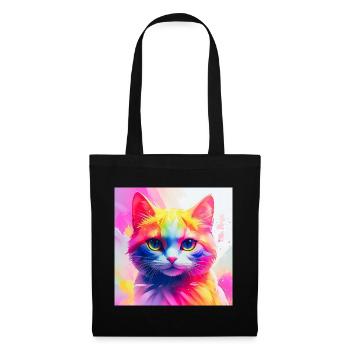 Vibrant Rainbow Cat Artwork - Tote Bag - black - Front