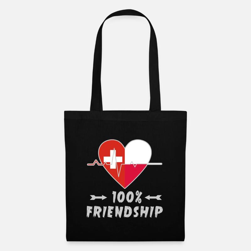 Schweiz und Polen 100% Freundschaft - Stoffbeutel - Schwarz
