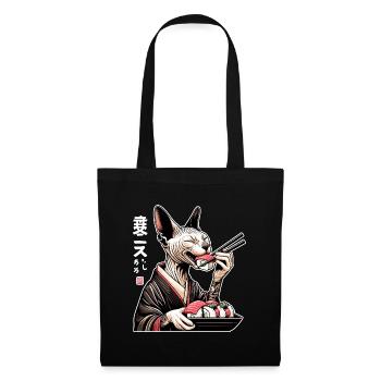 Eine glückliche Sphynx Katze, die im Kimono Sushi - Stoffbeutel - Schwarz - Vorne