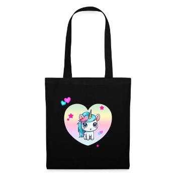 Licorne mignonne avec cœur pastel - Sac en tissu - noir - Devant