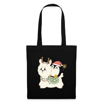 Alpaca and penguin celebrate Christmas - Tote Bag - black - Front