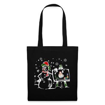 Schneemann mit Weihnachtsfenster Motiv - Stoffbeutel - Schwarz - Vorne
