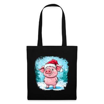 Cochon Père Noël - Sac en tissu - noir - Devant