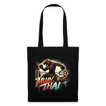Muay Thai Tiger Thaiboxen Kickboxen Boxen Geschenk - Stoffbeutel - Schwarz - Vorne