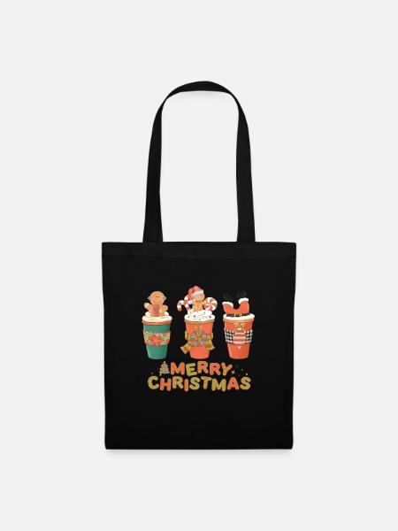 Festliche Weihnachtsmotive auf Getränkebecher - Stoffbeutel - Schwarz