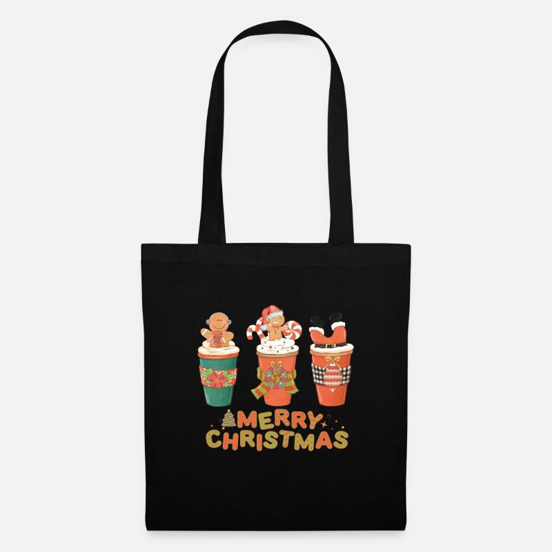 Festliche Weihnachtsmotive auf Getränkebecher - Stoffbeutel - Schwarz