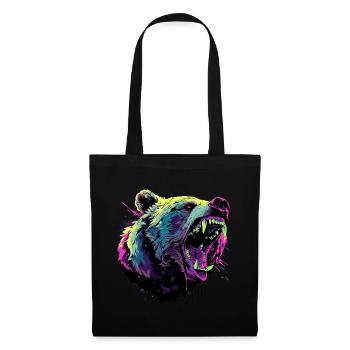 Tête d'ours furieux dans un style pop art vibrant - Sac en tissu - noir - Devant