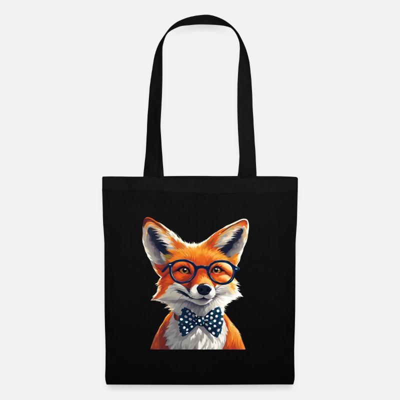 Elegant Fox with Glasses and Bow Tie - Tote Bag - black