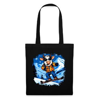 Vaches Snowboard / Vache Snowboardeuse - Sac en tissu - noir - Devant