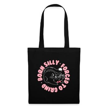 Né idiot, forcé de moudre – Verspielte Katze - Sac en tissu - noir - Devant