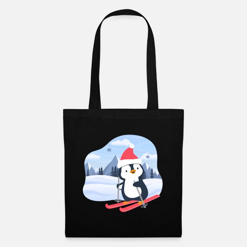 Kleiner Pinguin fährt Ski - Stoffbeutel - Schwarz