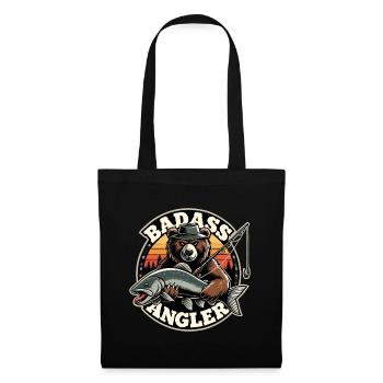Knallharter Angler Bär Angeln Fisch Geschenk - Stoffbeutel - Schwarz - Vorne