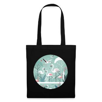 Flamingo Illustration in Tropical Environment - Tote Bag - black - Front