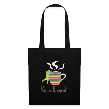 Sip, chill, repead - Regenbogen-Kaffee-Liebhaber - Stoffbeutel - Schwarz - Vorne