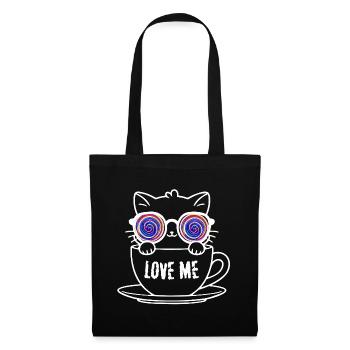 Katzenliebhaber Tasse mit bunten Spiralen - Stoffbeutel - Schwarz - Vorne