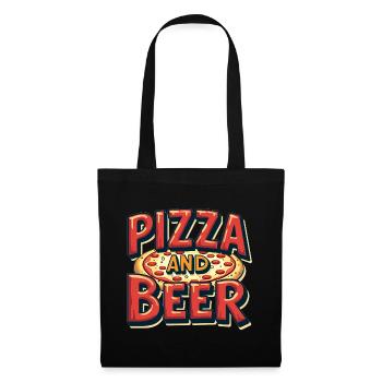 Pizza et bière Nourriture Alcool Dictons amusants - Sac en tissu - noir - Devant