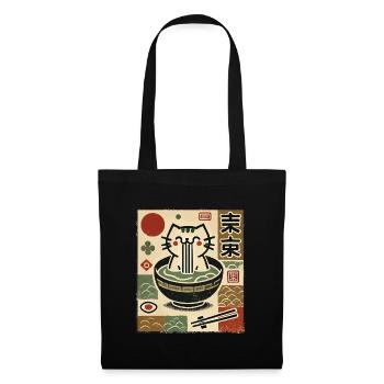 Ramen Noodles Chat Ukiyo-E Japonais Streetwear - Sac en tissu - noir - Devant