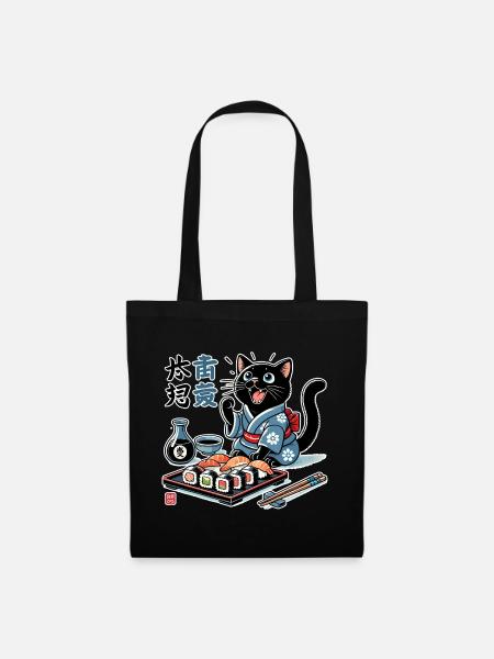 Sushi Black Cat Kimono Maki Nigiri Gift - Tote Bag - black