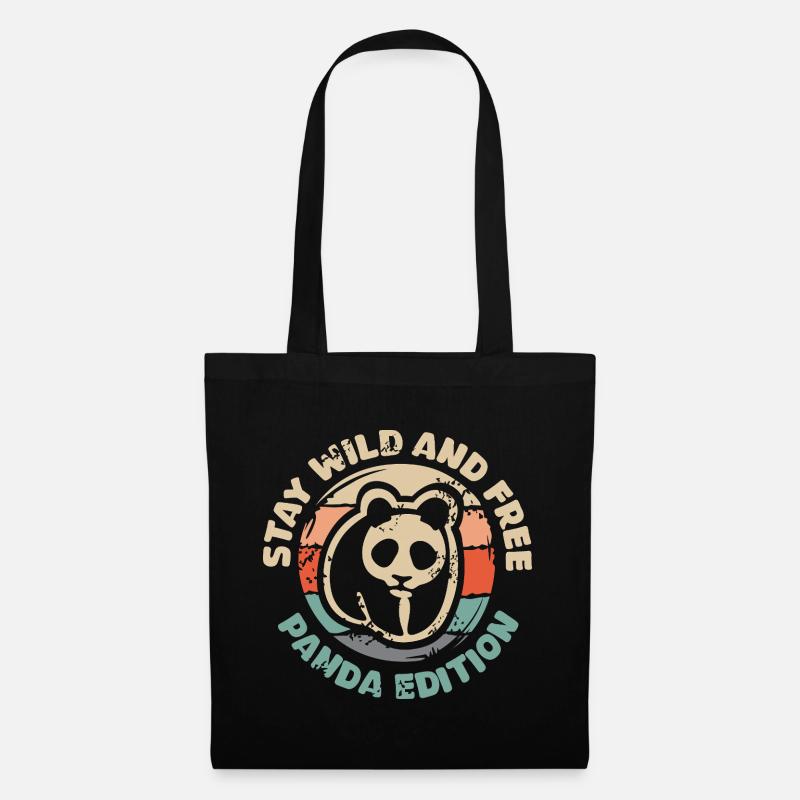 Stay Wild and Free – Panda Edition Retro Design - Stoffbeutel - Schwarz