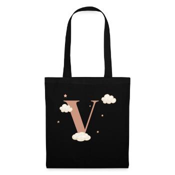 Lettre v nuages étoiles - Sac en tissu - noir - Devant