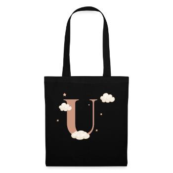 Lettre u nuages étoiles - Sac en tissu - noir - Devant