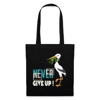 Never Give Up 🐸 Niemals aufgeben Frosch vs Storch - Stoffbeutel - Schwarz - Vorne
