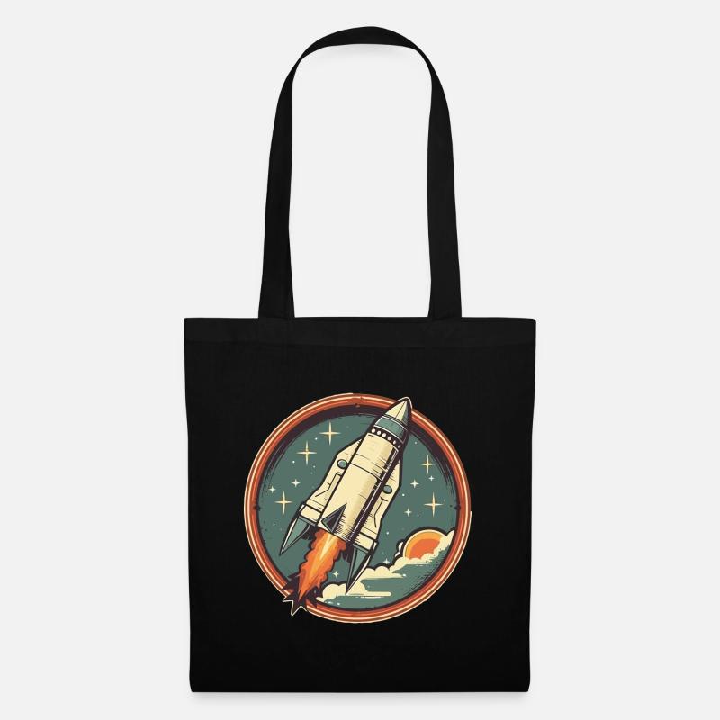 Fusée Rétro - Fusée Spatiale - Sac en tissu - noir