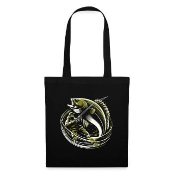 Pêche Pêcheur Morue Poisson Géant Vert Olive Cadeau - Sac en tissu - noir - Devant